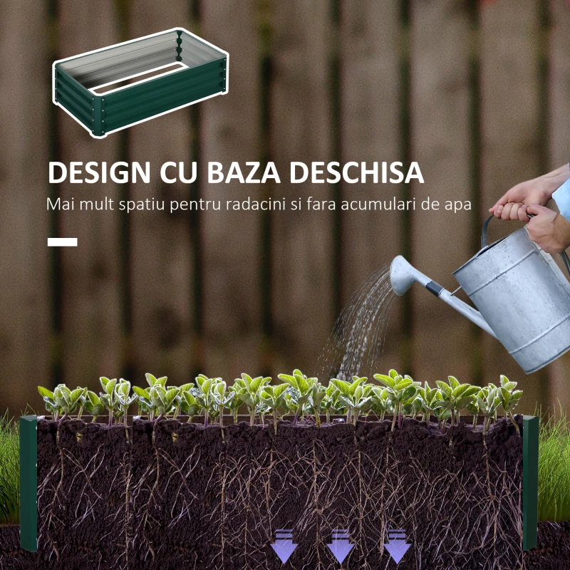 Outsunny 4' x 2' x 1' Pat de Gradina Galvanizat Inaltat, Cutie de Plantare din Metal Pat Inaltat pentru Legume, Flori, Plante si Plante Aromatice, Verde
