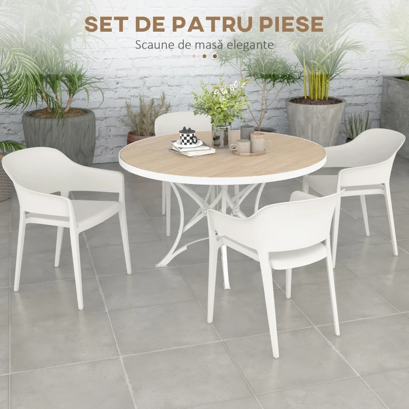 Outsunny Set 4 Scaune Gradina Plastic PP – Spatar inalt, Cotiera, Rezistente UV