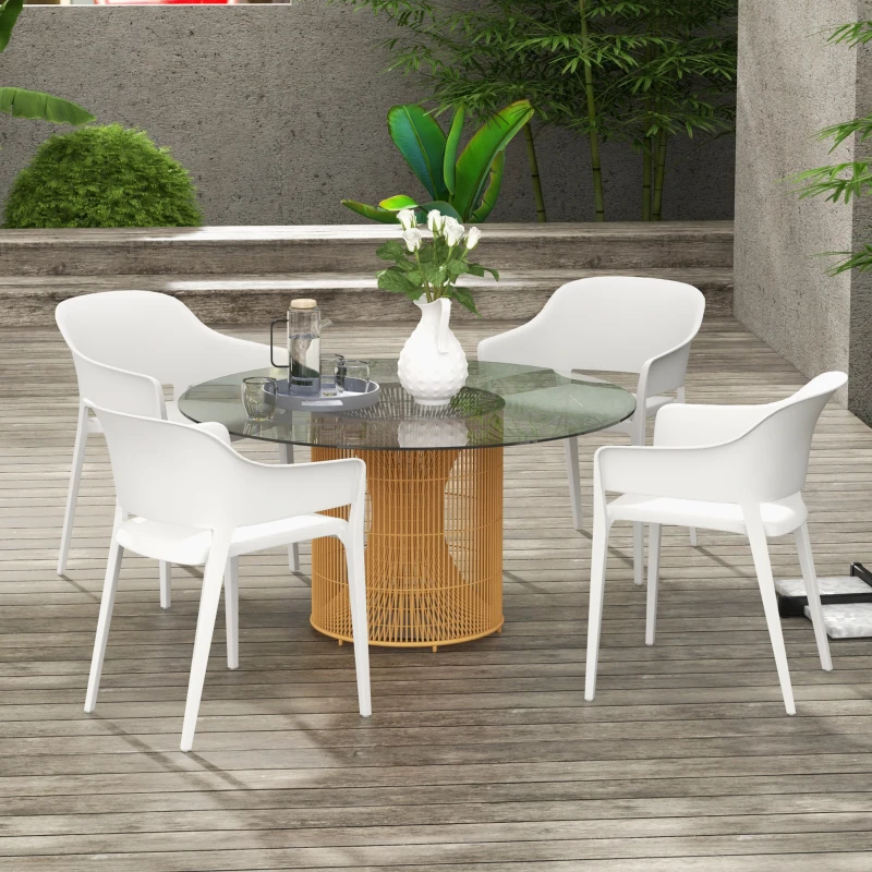 Outsunny Set 4 Scaune Gradina Plastic PP – Spatar inalt, Cotiera, Rezistente UV