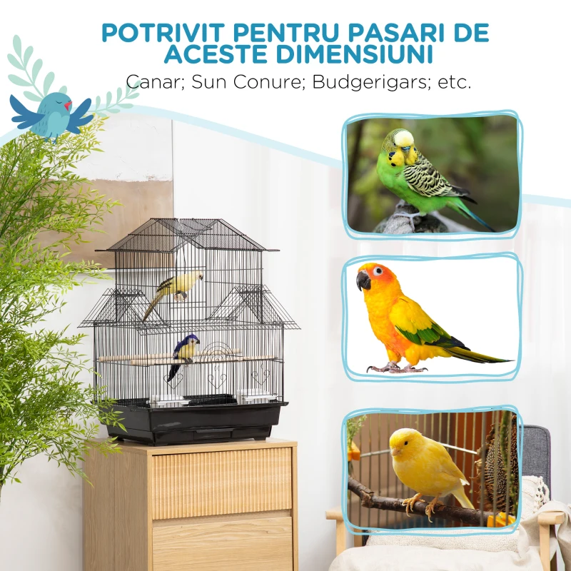 PawHut Colivie pentru Pasari cu Maner de Transport si Tava