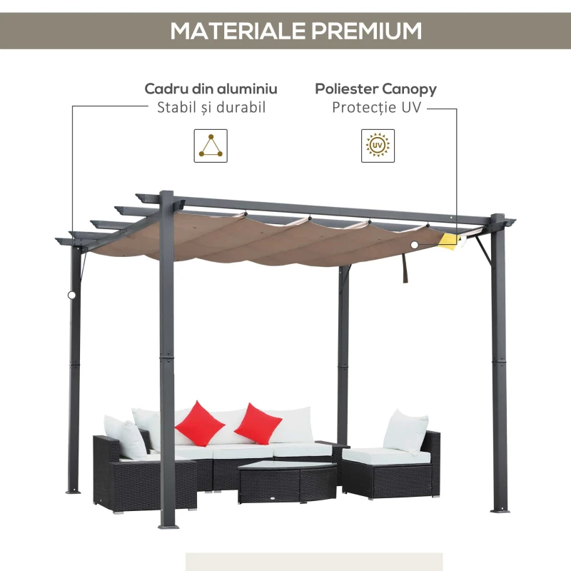 Outsunny Foisor Pergola de Gradina 3x3 m cu Acoperis Retractabil(m-4)