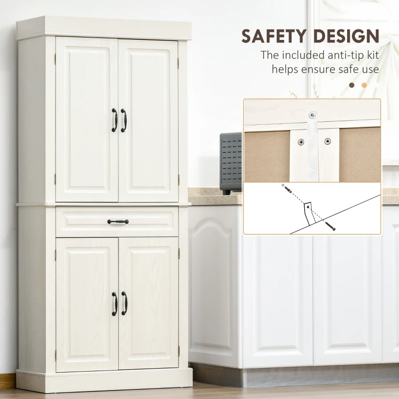 HOMCOM Kitchen Cupboard with 4 Doors, Freestanding Storage Cabinet with Wide Drawer and Shelves for Living Room, 180cm, White Wood Grain(m-5)