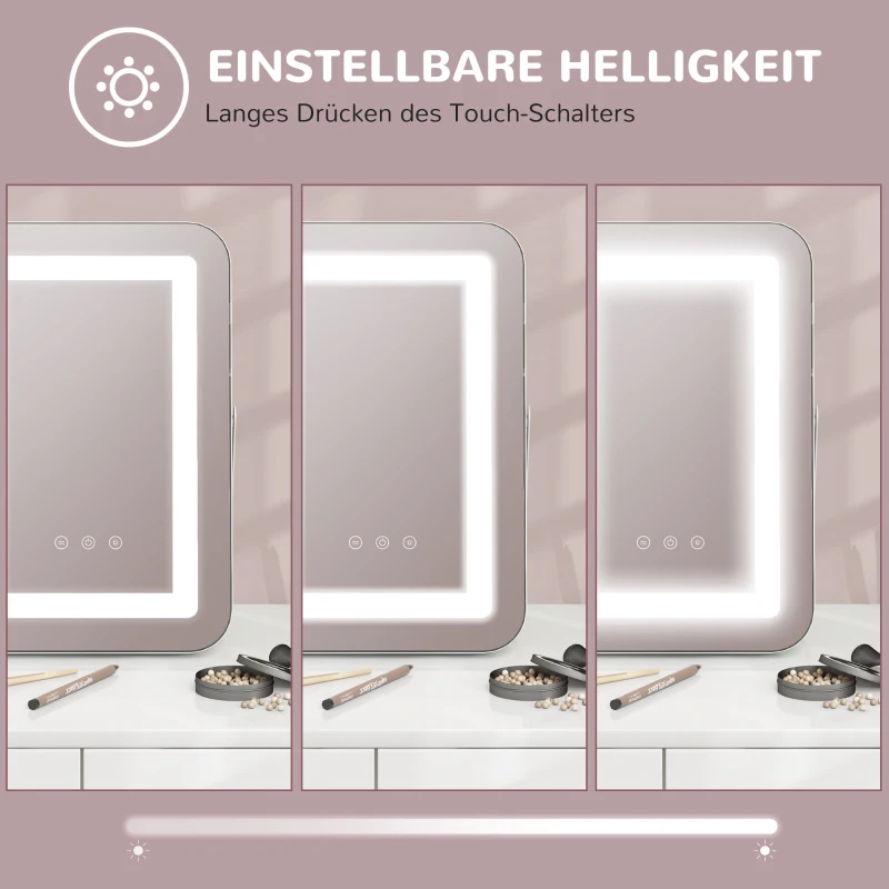 HOMCOM LED Lustro Kosmetyczne, 3 Tryby Światła, Regulacja Jasności, Dotyk, USB, 31x41,5cm, Białe