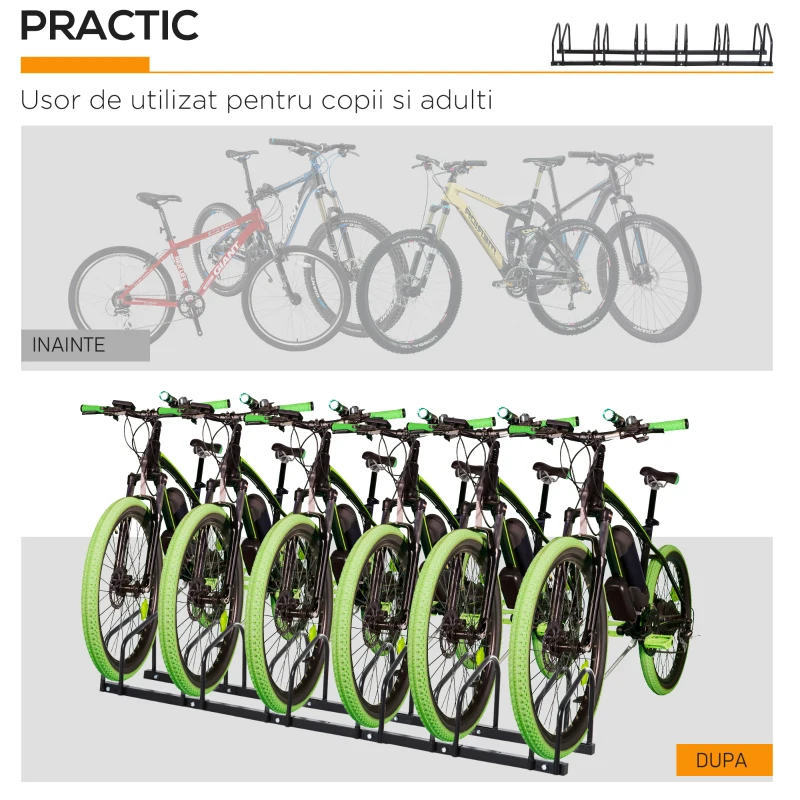 HOMCOM Suport de parcare pentru 6 biciclete din otel, 179x33x27 cm, negru