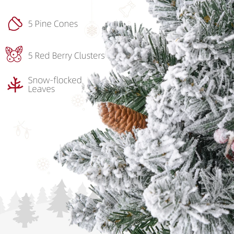 HOMCOM 60" Snowy Pine Cone and Berry Christmas Wreath, with LED Lights