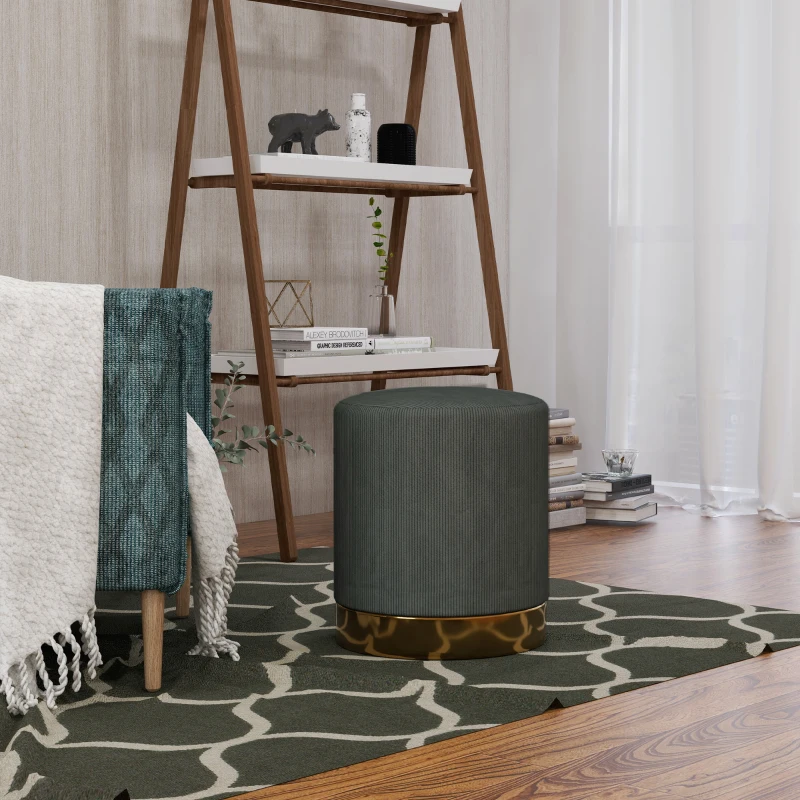 HOMCOM Soft Padded Corduroy Footstool - Dark Green