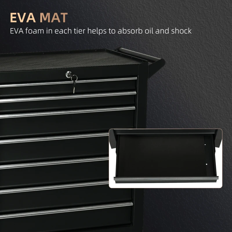 DURHAND 7-Drawer Rolling Tool Chest on Wheels, Lockable Tool Cabinet with Side Handle, Metal Tool Box Trolley for Garage, Workshop, Matte Black(m-5)