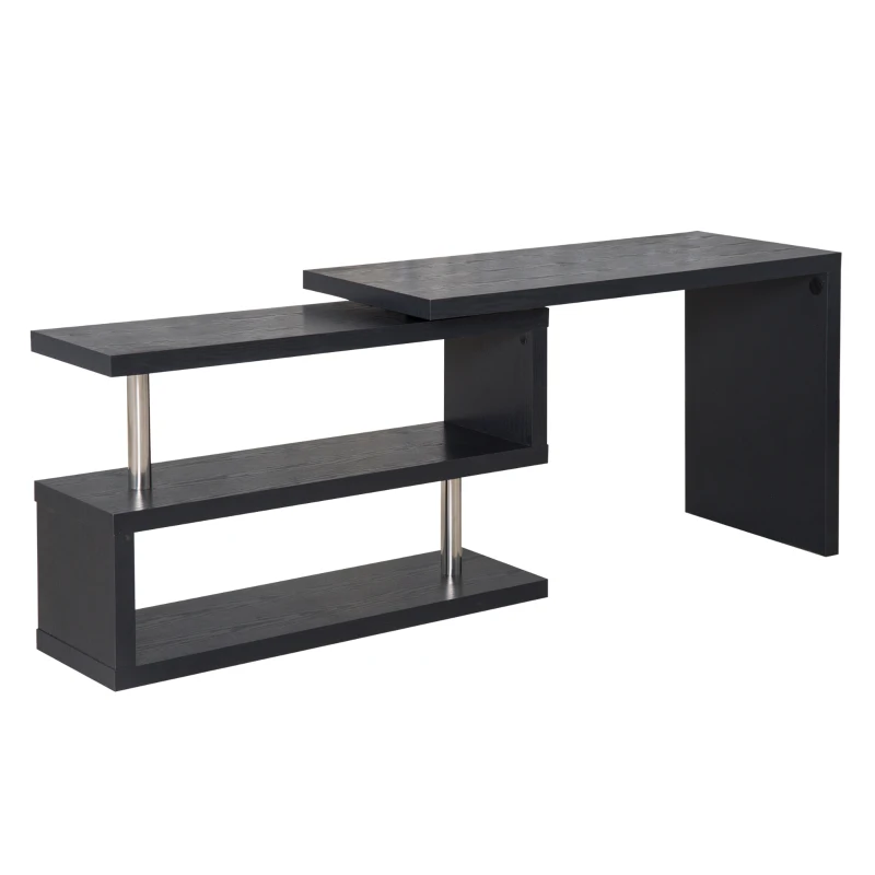 HOMCOM L Shaped Desk with 360° Rotating Storage Shelves, Corner Computer Desk, Space Saving Study Table for Home Office, Black
