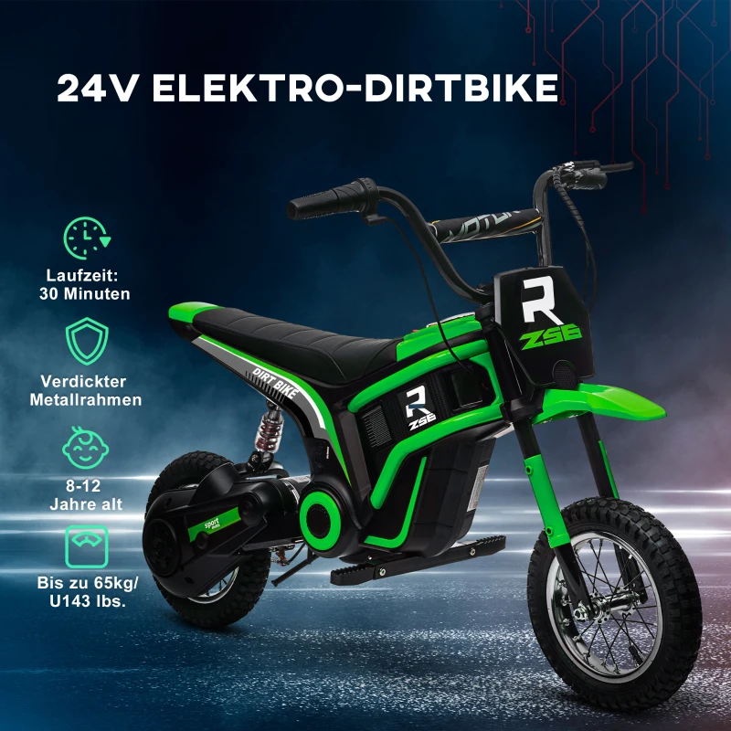 HOMCOM Elektrische Kindermotor, 24V motor, instelbare snelheid, muziek & lichten, Groen(m-6)