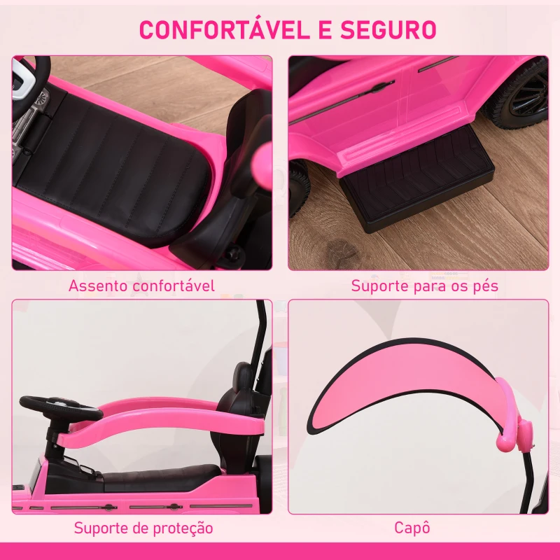 HOMCOM Carro Andador para Crianças Mercedes G350 com Buzina Capô Removível Encosto e Suporte de Proteção 85,5x40,5x95 cm Rosa