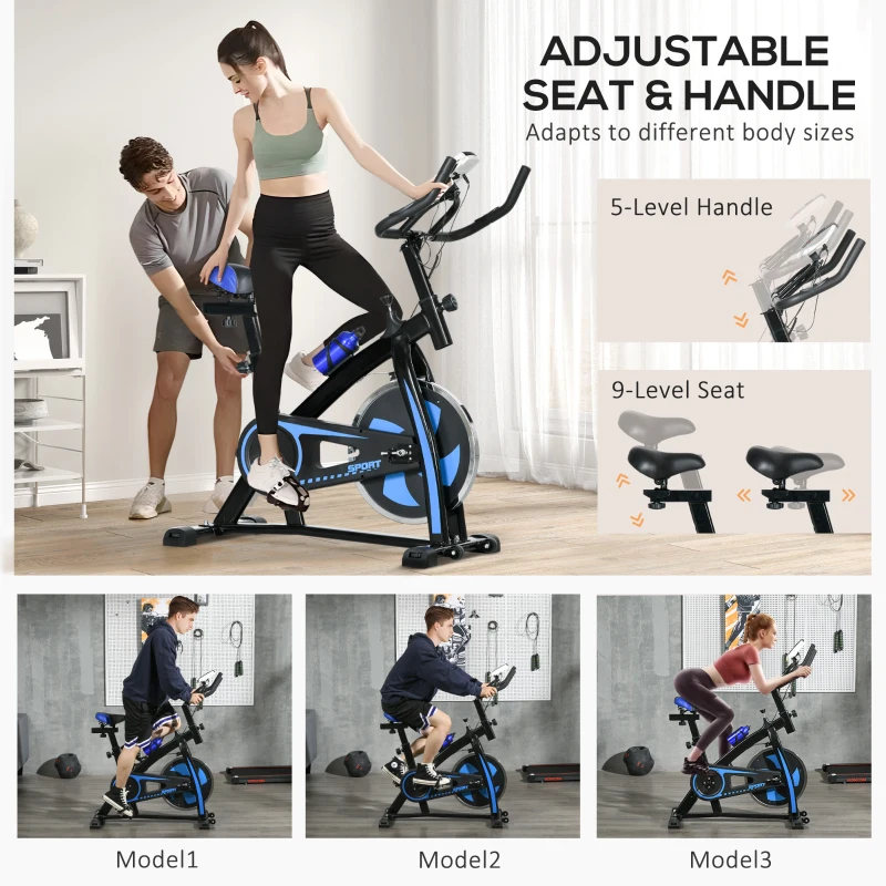 SPORTNOW Bicicletă pentru Exerciții cu Rezistență, Ghidon și Șa Reglabile, 118x50x105-115 cm, Albastru