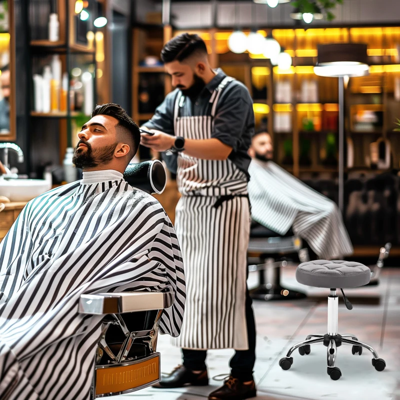 HOMCOM Hoker Salonowy, Regulowany, 360° Obrotowy, Skóra Ekologiczna, Ø35,5 x 48-63H cm, Szary