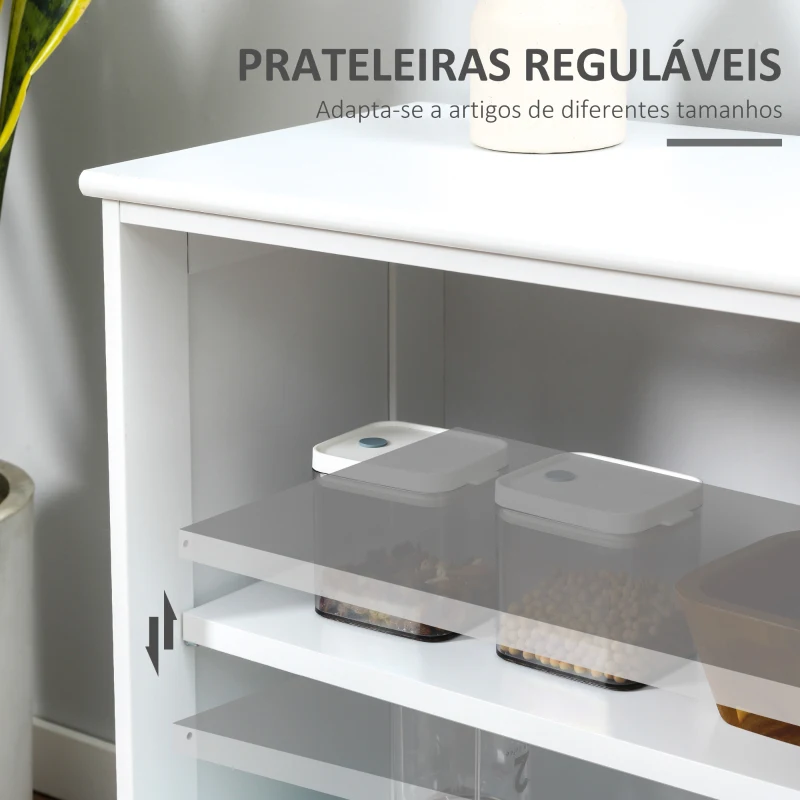 HOMCOM Aparador de Cozinha Moderno Móvel Auxiliar com 2 Portas de Correr de Vidro e Prateleira Ajustável 107x33x62,5 cm Branco