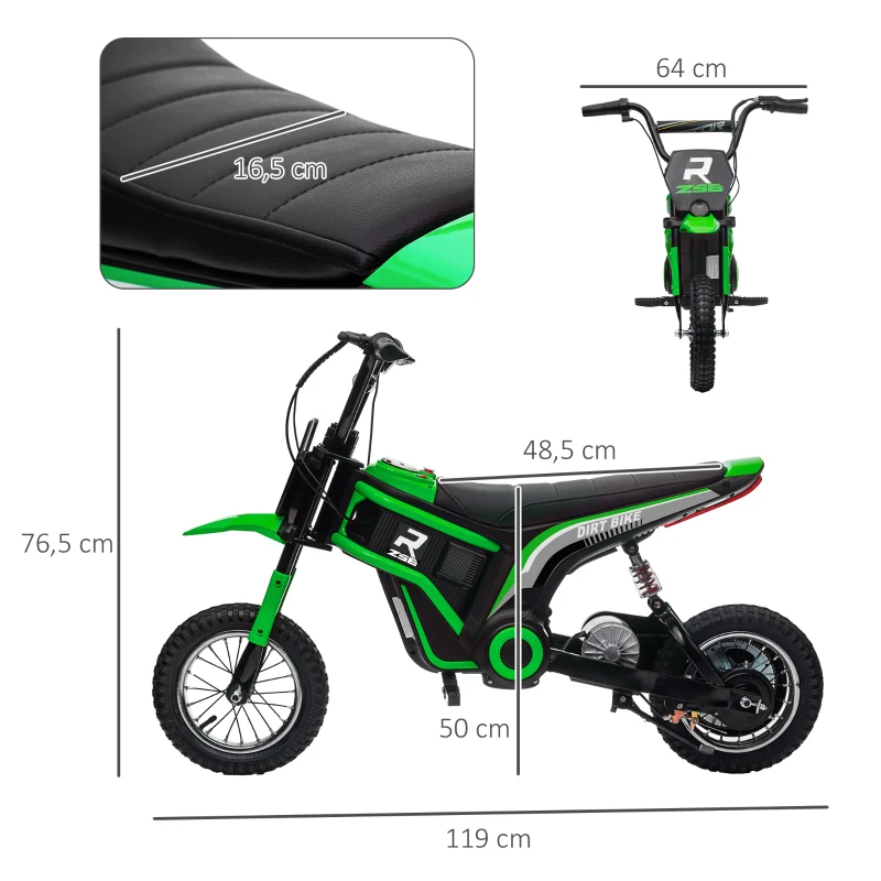 HOMCOM Elektrische Kindermotor, 24V motor, instelbare snelheid, muziek & lichten, Groen(m-3)