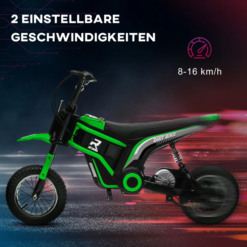 HOMCOM Elektrische Kindermotor, 24V motor, instelbare snelheid, muziek & lichten, Groen(m-5)