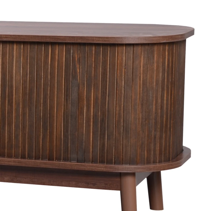 Natural Walnut Modern TV Stand with Rattan Drawers, Solid Wood Doors and Storage Solution, 170x39.5x46 cm, Natural