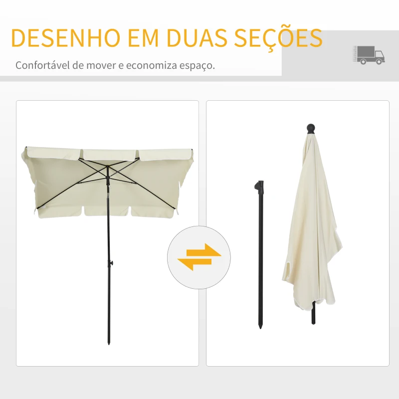 Outsunny Chapéu de Sol Retangular de Jardim 198x130x240cm Chapéu de Sol de Alumínio com Função de Inclinação para Terraço Pátio Exterior Creme