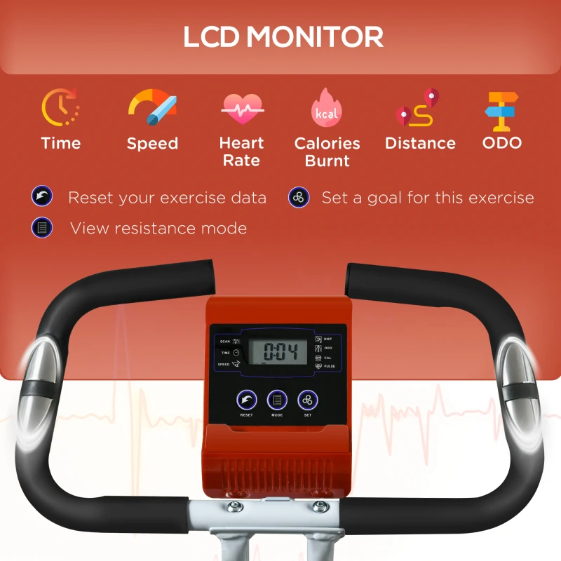 SPORTNOW Bicicletă Magnetică Pliabilă cu 8 Niveluri de Rezistență și Monitor LCD, 97x43x110 cm, Roșu(m-4)