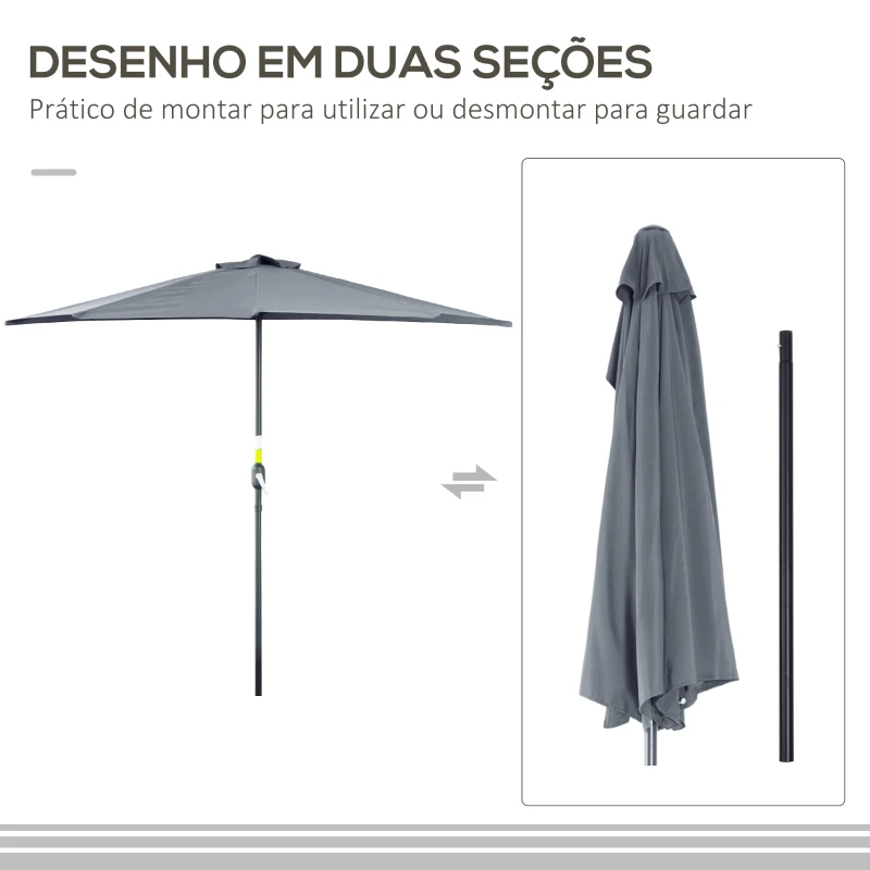 Outsunny Chapéu de Sol Semicircular 269x138x236cm Chapéu de Sol à Manivela para Jardim Terraço Pátio Piscina Cinza