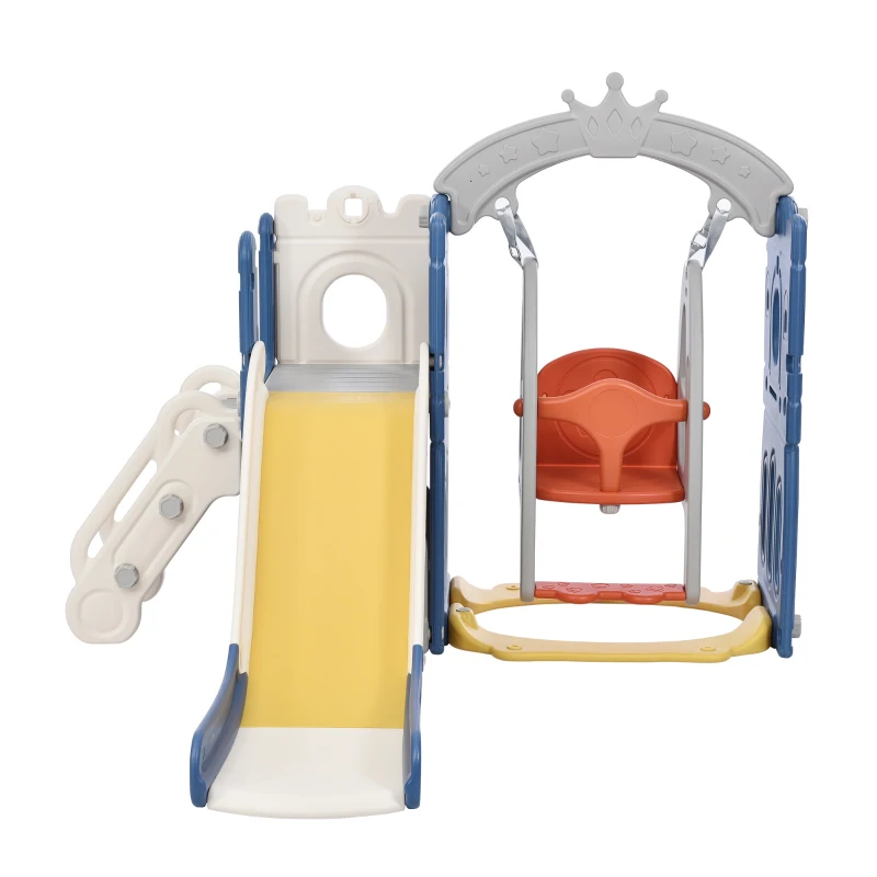 5-in-1 Kids Outdoor Play Equipment with Slide, Climbing Toy, Swing, Basketball Hoop, and Storage, 157x150x120 cm, Blue
