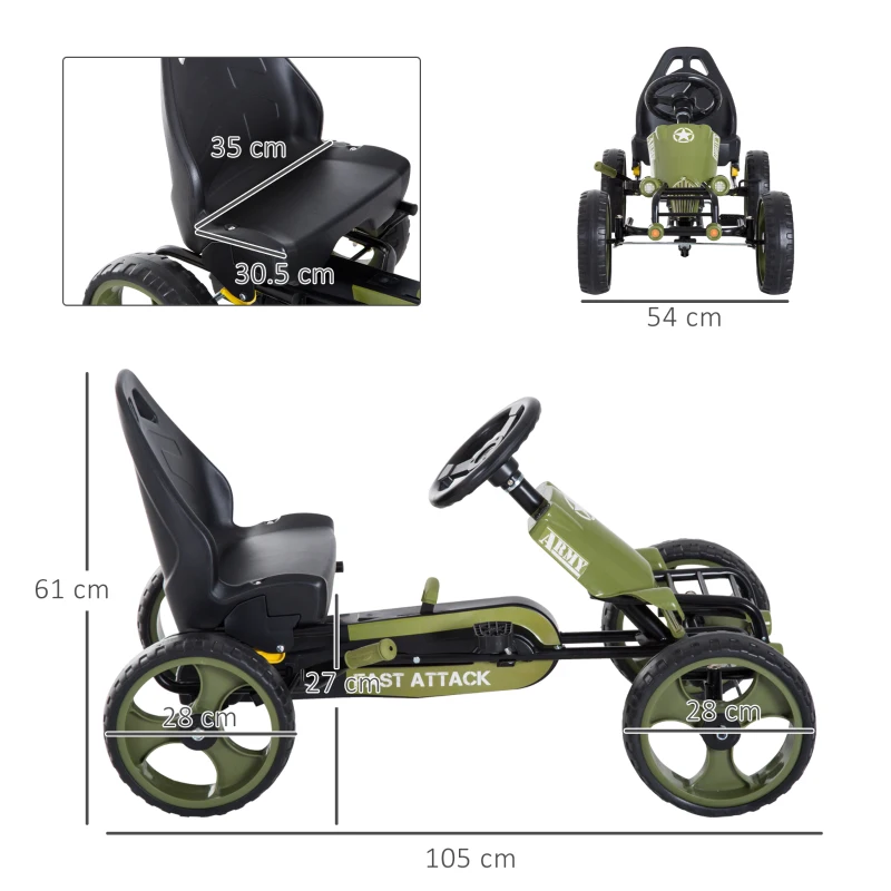 Homcom Kart Copii cu Pedale – Frana si Scaun Reglabil