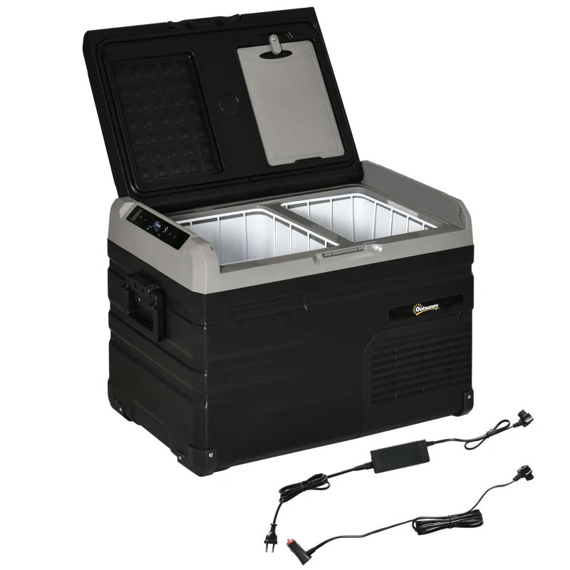 Outsunny Geleira Elétrica de Compressor Portátil 35L Geleira de Carro CC 127/24V até -20℃ com Ecrã LED Tátil e 2 Alças Laterais 60x40x44cm Preto