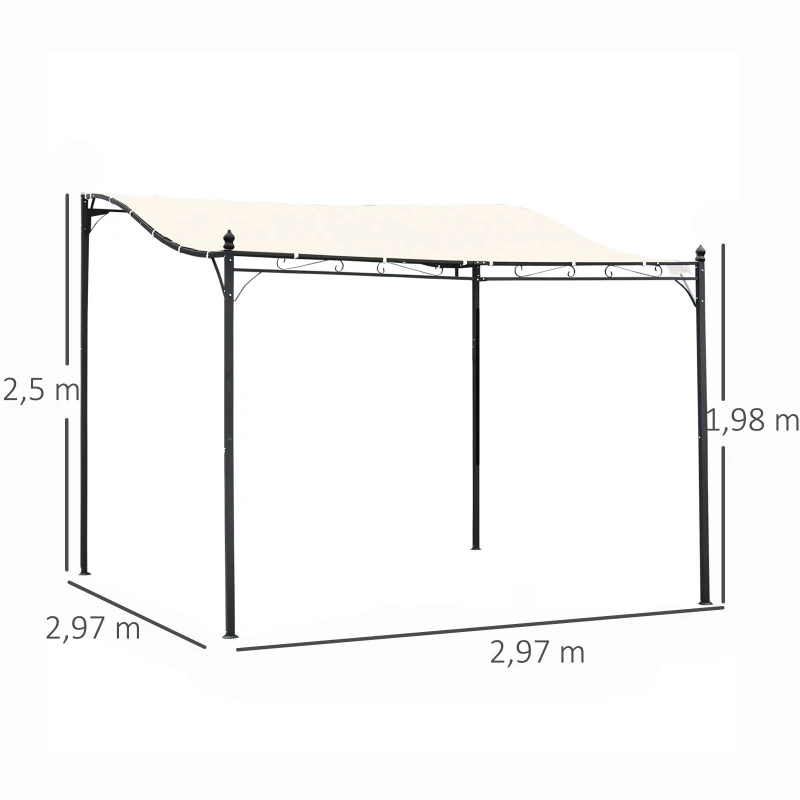 Outsunny Pérgola de Jardim 3x3m Pérgola Montada na Parede com Toldo e 16 Orifícios de Drenagem Metal e Poliéster Creme