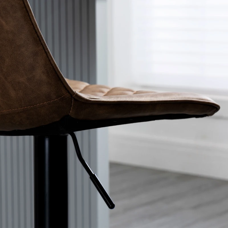 HOMCOM Set de 2 Scaune Înalte de Bar cu Înălțime Reglabilă, Rotative cu Bază din Oțel, 46,5x51x86-106 cm, Maro Închis