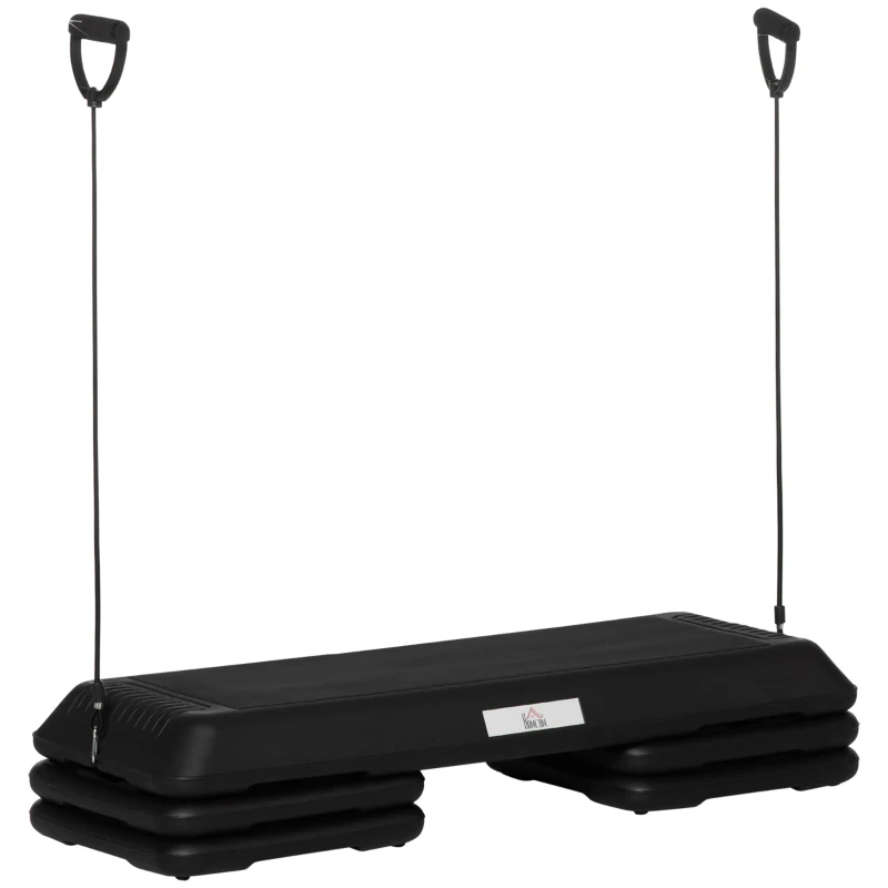 HOMCOM Step para Exercício Aeróbico Plataforma Step com Altura Ajustável em 3 Níveis com Cordas de Resistência Carga Máxima 120kg para Exercício em Academia Casa 110x40x10-20cm Preto