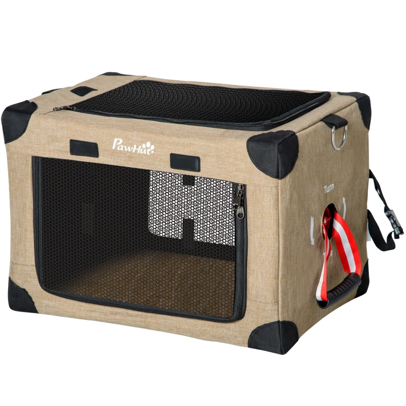 PawHut Mochila Transportadora para Cães e Gatos Pequenos  Dobrável com Almofada Removível e Correia 48,5x33,5x33cm Cáqui Preto