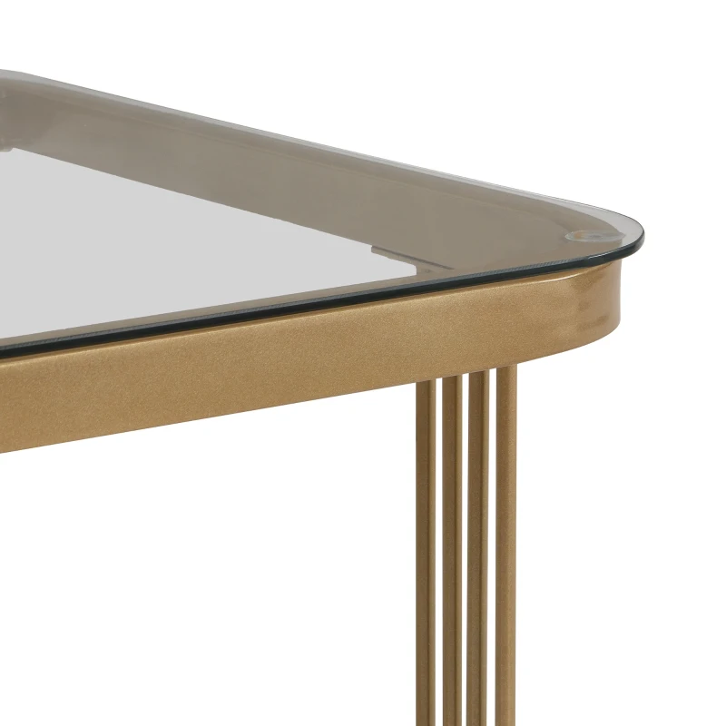 High-Gloss Marble and Glass Nesting Coffee Table with Storage, Handles, Tabletops with Gold Decoration, 60x60x45 cm/50x50x34 cm, White