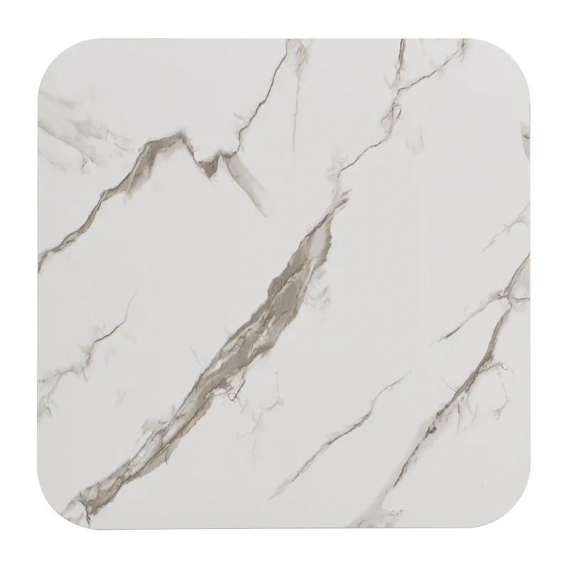 Set of 2 Nesting Coffee Table with High Gloss Top, Gold Accents, and Drawer, Marble Side Table for Living Room, 60x60x45 cm/50x50x34 cm, White