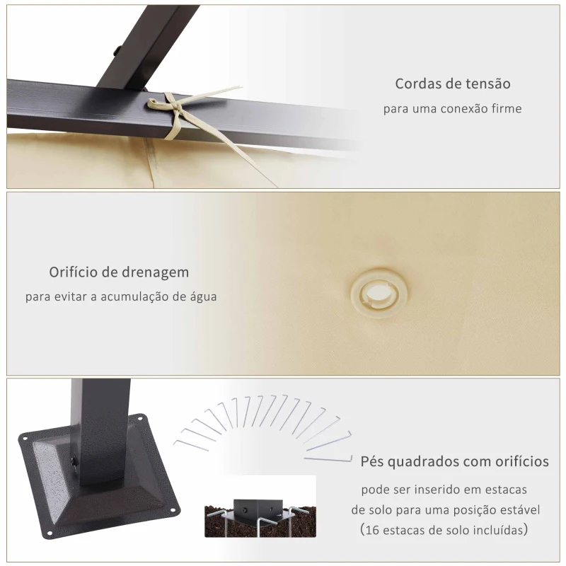 Outsunny Pérgola para Jardim 3x3m com Telhado Retrátil Tecido de Poliéster Resistente à Água e UV