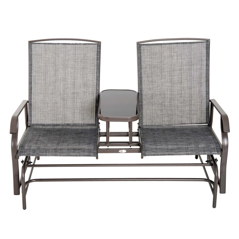 Outsunny Banco Baloiço de 2 Lugares Banco Inclinável para Jardim  Pátio em Tecido de Metal e Textilene 148x81x100cm Marrom e Cinza