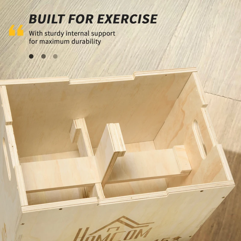 HOMCOM Cutie pentru Sărituri cu 3 Înălțimi Reglabile pentru Acasă și Sală de Sport, 45x40x60 cm, Lemn Natural