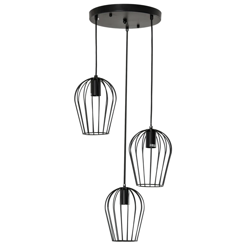 HOMCOM Candeeiro Suspenso Vintage Candeeiro de Teto de Estilo Industrial Candeeiro de Suspensão de Metal para Sala de Jantar Sala de Estar Ø38x145cm Preto