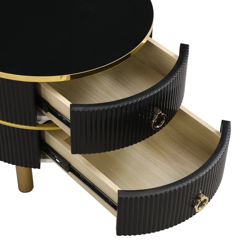 2-in-1 Marble Coffee Table with Storage, Glossy Tops, 2 Sliding Drawers, Side Tables for Living Room, 70x70x46/50x50x40 cm, White+Black