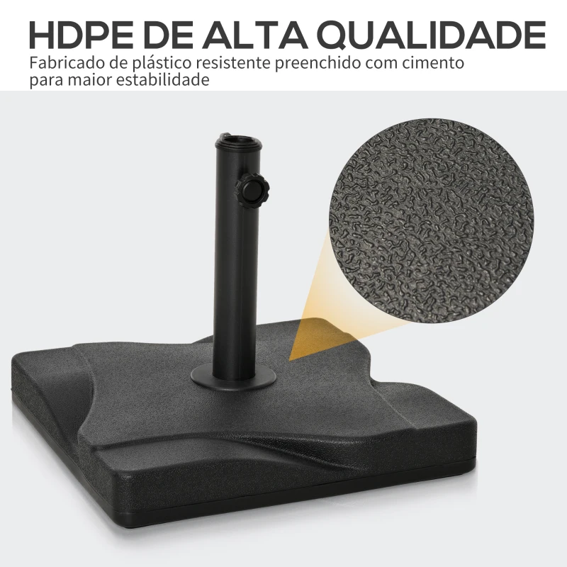 Outsunny Base para Chapéu de Sol Quadrada Suporte para Chapéu de Sol para Mastros com Diámetro de 30mm 35mm e 38mm 41,5x41,5x35cm Preto