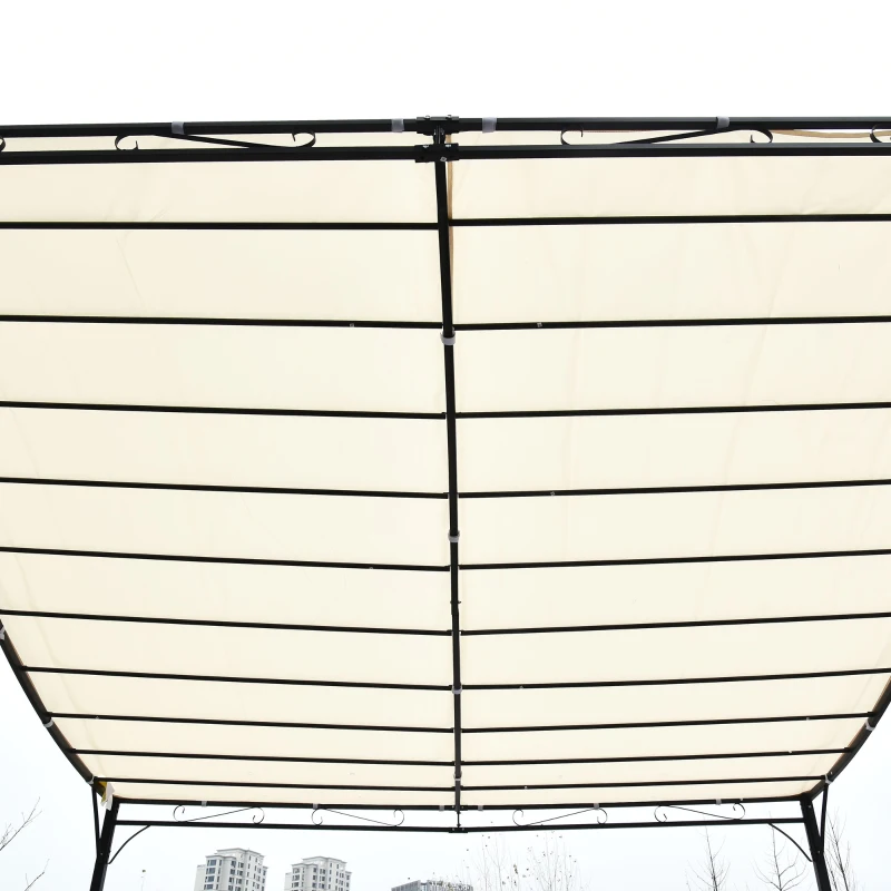 Outsunny Pérgola de Jardim 3x3m Pérgola Montada na Parede com Toldo e 16 Orifícios de Drenagem Metal e Poliéster Creme