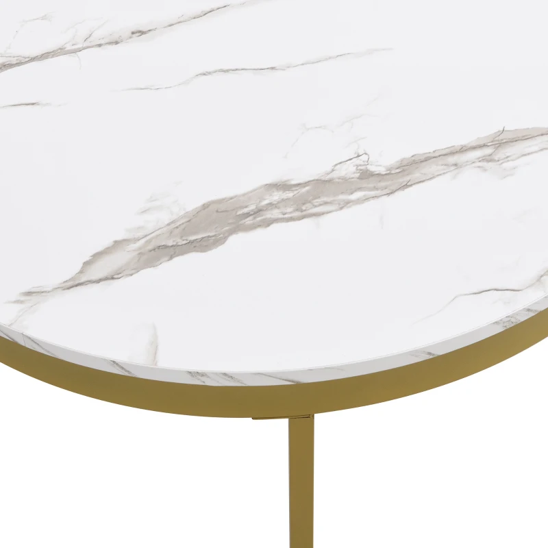 Round Nesting Marble Coffee Table with Storage Drawers, High Gloss Tabletops, Golden Metal Frame, 70x70x45 cm/50x50x38.5 cm, White