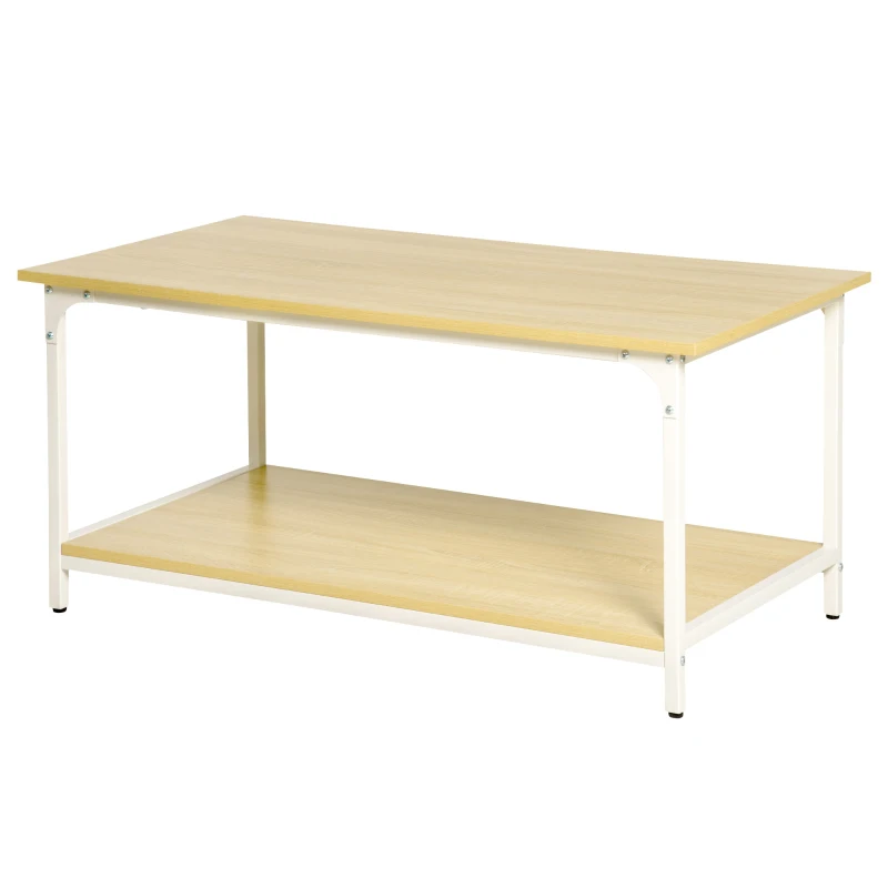 HOMCOM Mesa de Centro para Sala de Estar Moderna Mesa de Centro com Prateleira de Armazenamento Pés Ajustáveis e Estrutura de Aço para Escritório 100x54x45,8cm Natural