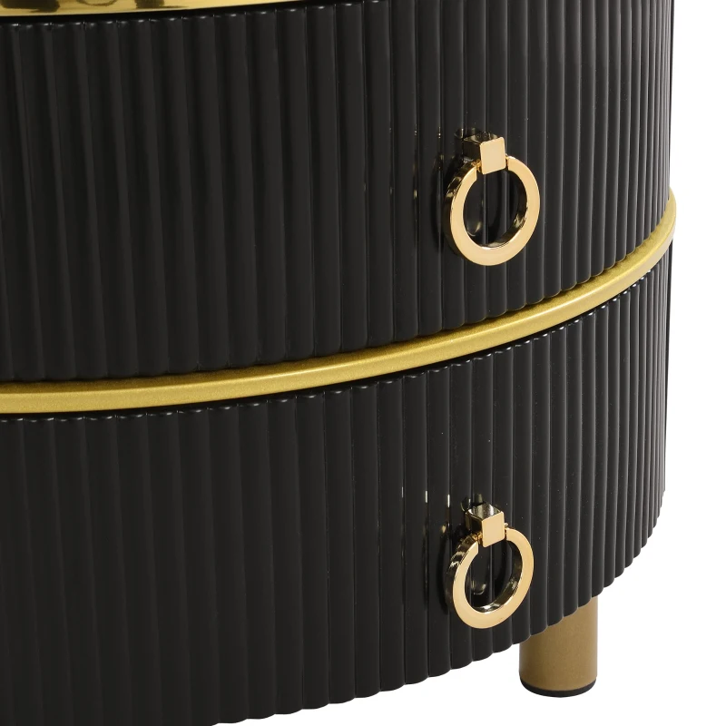 2-in-1 Marble Coffee Table with Storage, Glossy Tops, 2 Sliding Drawers, Side Tables for Living Room, 70x70x46/50x50x40 cm, White+Black