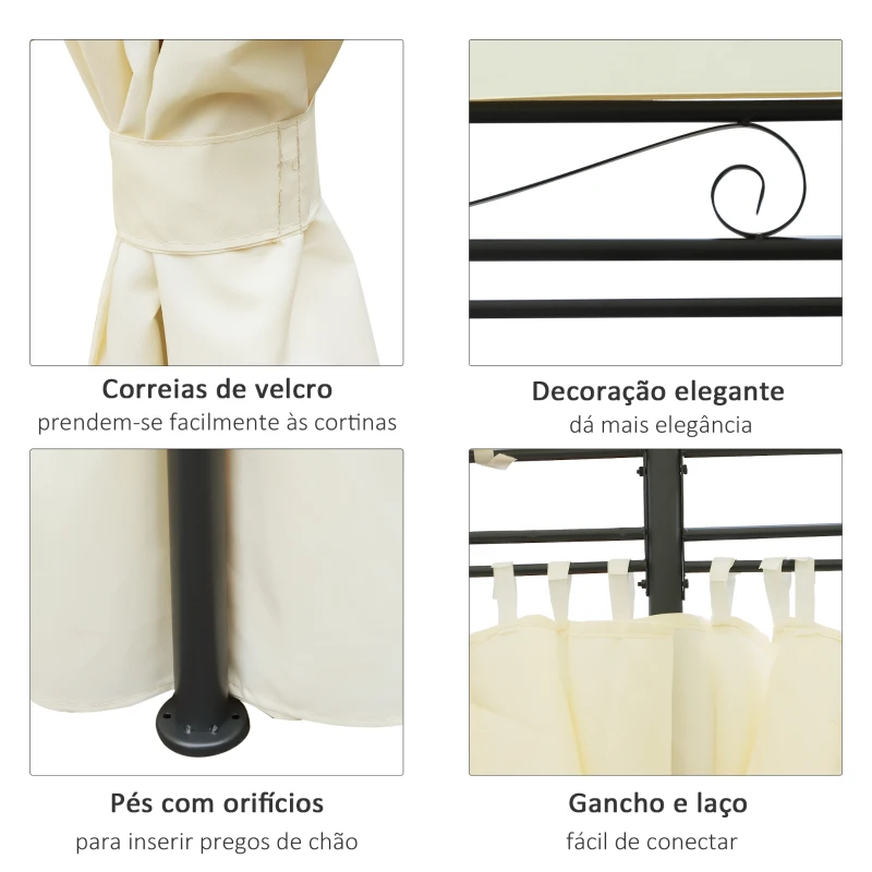 Outsunny Pérgola para jardim 4x3x2.55m Tecido Poliéster Resistente aos Raios UV Marco de Ferro com Parede Lateral Cor Creme