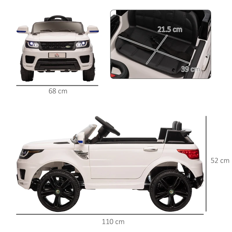 HOMCOM Mașinuță Electrică pentru Copii cu Motor Dublu, Suspensie și Telecomandă, 110x68x52 cm, Alb(m-3)