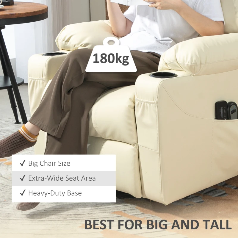 HOMCOM Fotoliu Electric Reglabil până la 135°, 8 Puncte de Masaj și Telecomandă, 88x99x106 cm, Crem