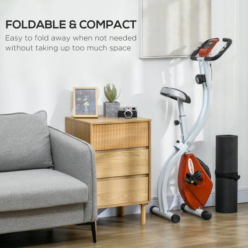 SPORTNOW Bicicletă Magnetică Pliabilă cu 8 Niveluri de Rezistență și Monitor LCD, 97x43x110 cm, Roșu(m-8)