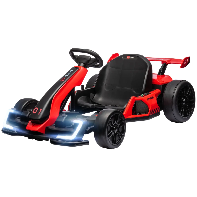 HOMCOM Go-Kart Electric pentru Copii cu Scaun Reglabil, 2 Motoare, Claxon, Lumini și Muzică, 120x76x53.5 cm, Roșu(m-10)