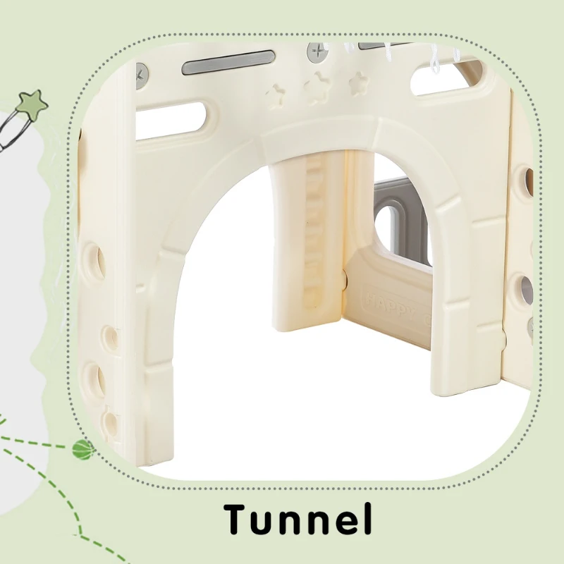 Children's Outdoor Play Equipment Combo with Long Slide, Storage Box, Tunnel, Stair Ladder, Basketball Hoop, Easy Assembly, 153x186x111 cm, Green