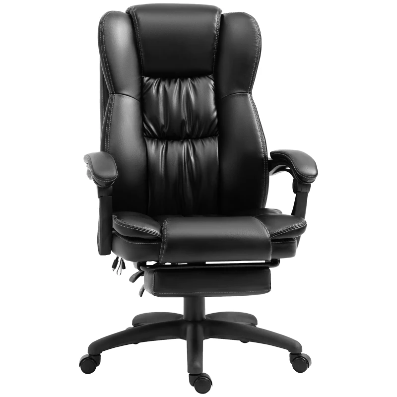 Vinsetto Cadeira de Escritório e Giratória Cadeira de Escritório com Altura Ajustável 6 Pontos de Massagem Controle Remoto e Apoio para os Pés Retrátil 68,5x68,5x119-127cm Preto