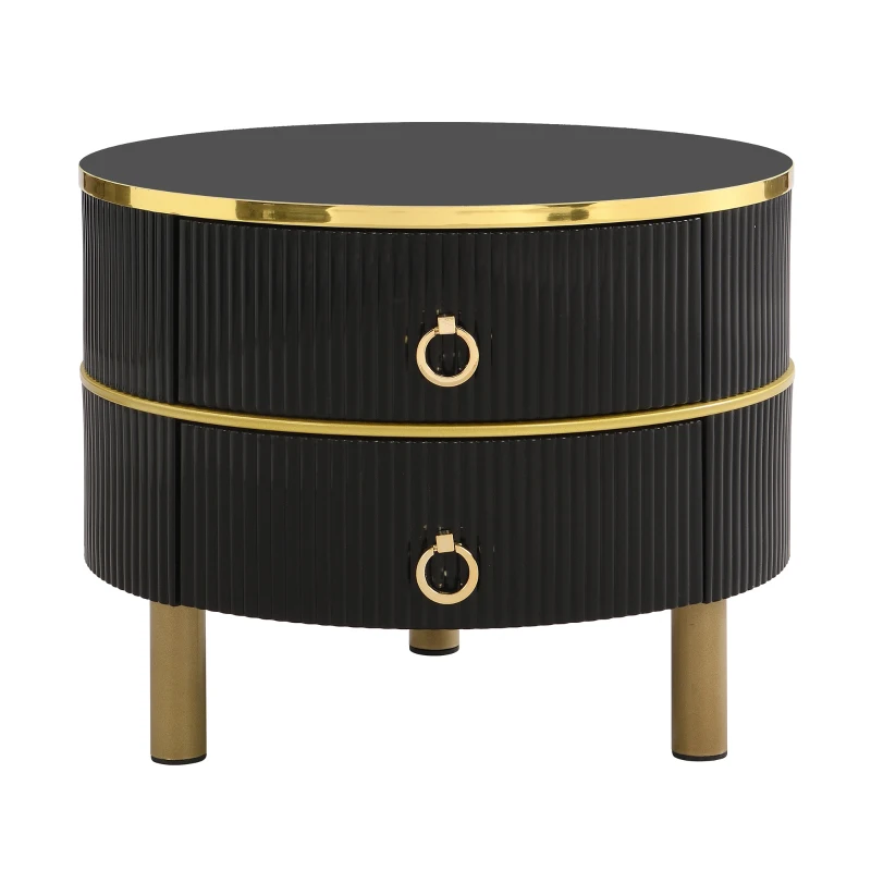 2-in-1 Marble Coffee Table with Storage, Glossy Tops, 2 Sliding Drawers, Side Tables for Living Room, 70x70x46/50x50x40 cm, White+Black